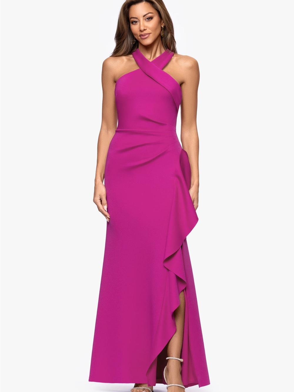 Xscape Orchid Pink One Shoulder Ruffle Gown Petite SZ 6P NWT Formal Dress GALA